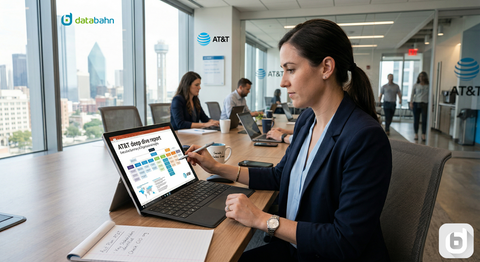 AT&T account research report cover showing org chart and sales intelligence deliverables